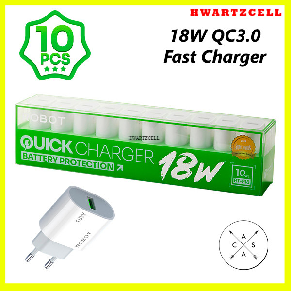 [HWARTZ] Robot RT-P18 Smart Phone Charger 18W QC3.0 Quick Charging Battery Protection (isi 10pcs)