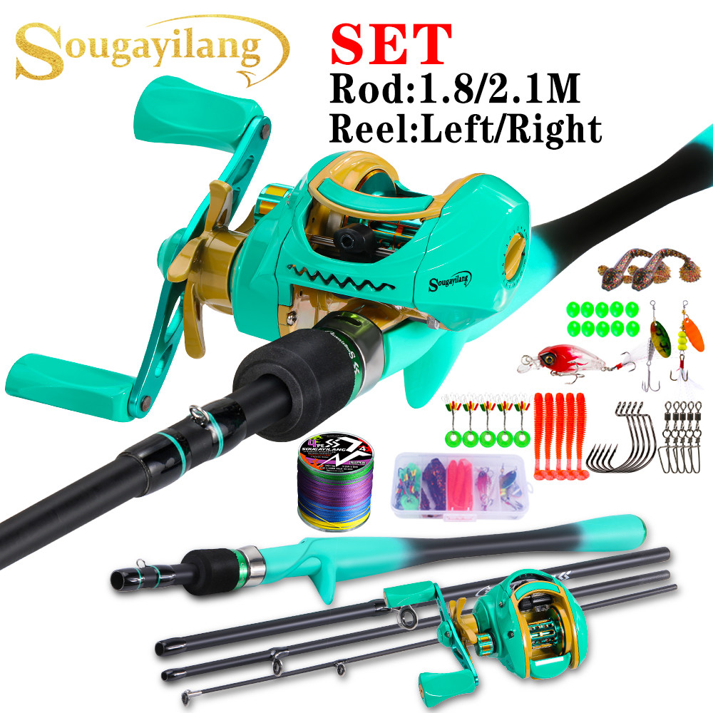 Sougayilang Baitcasting Fishing Rod and Reel Combo Set Carbon Fiber Rod 10kg Max Drag Reel Full Kit 