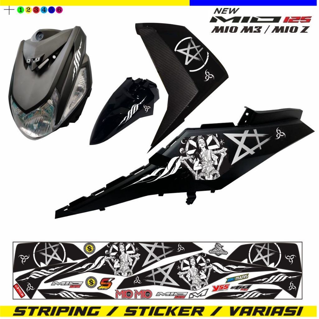 STIKER MOTIF BARU / STRIPING MIO M3 HITAM VARIASI MIO Z HITAM MOTIF SIMPLE BINTANG