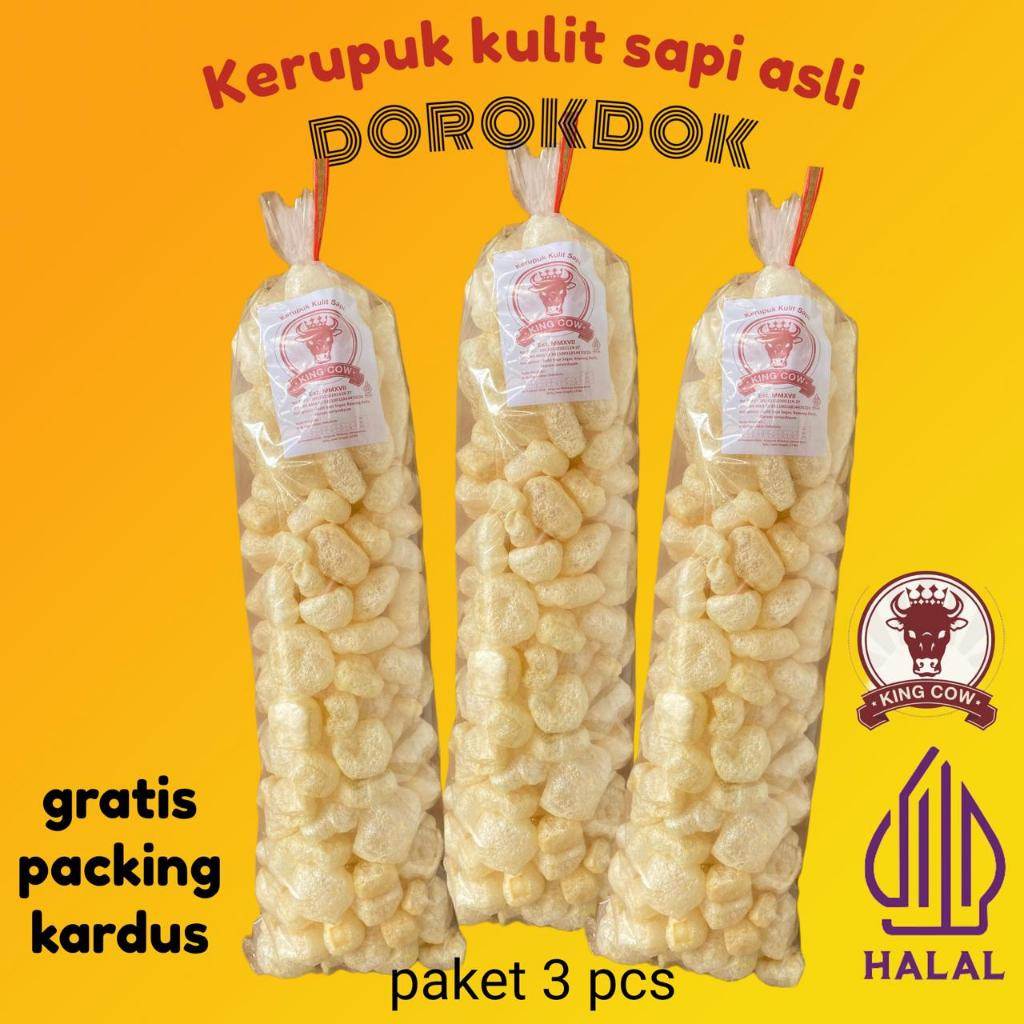 

Kerupuk Kulit Sapi Asli Paket 3 ball, Rambak kulit KINGCOW, Dorokdok halal