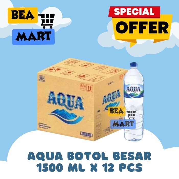 

Aqua 1500 ml 1 Dus Isi 12 Botol | Air Mineral Besar Gede 1500ml Instan