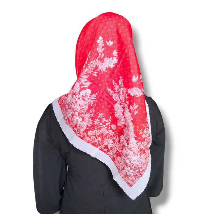 ⇝BIG SALE⇜ Terlaris Segiempat Merah Putih Hijab Segi Empat Voal Motif Red White Segi4 Flag - D
