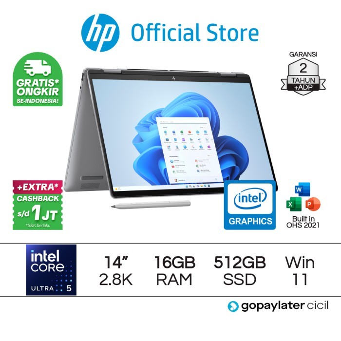 Laptop HP Envy x360 Intel Core Ultra 5 16GB RAM 512GB SSD W11 Home - 16GB/512GB, Silver