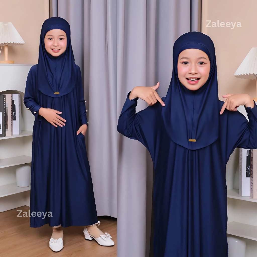 Gamis Anak Perempuan 3-8 Tahun Jersey Set Hijab Abaya Batwing Model Terbaru Lebaran