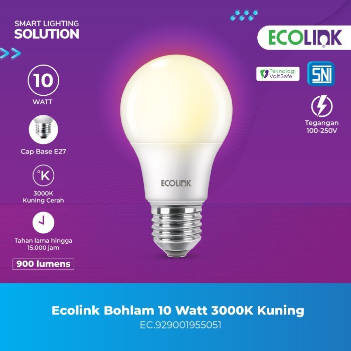 Ecolink Lampu Bohlam Bulb 10 Watt 3000K Kuning 10W Warm White Lampu Ecolink