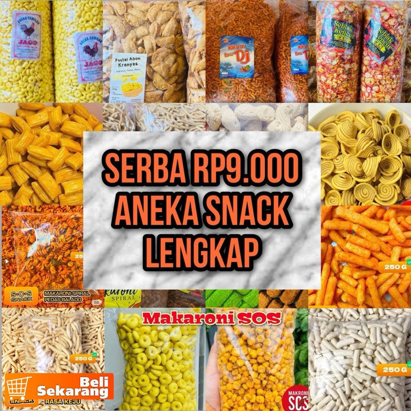 

“Serbu Serba 9Ribu” 250 Gram Snack Camilan Terlengkap Pedas Manis Gurih Snack Makaroni Sos Food Snack