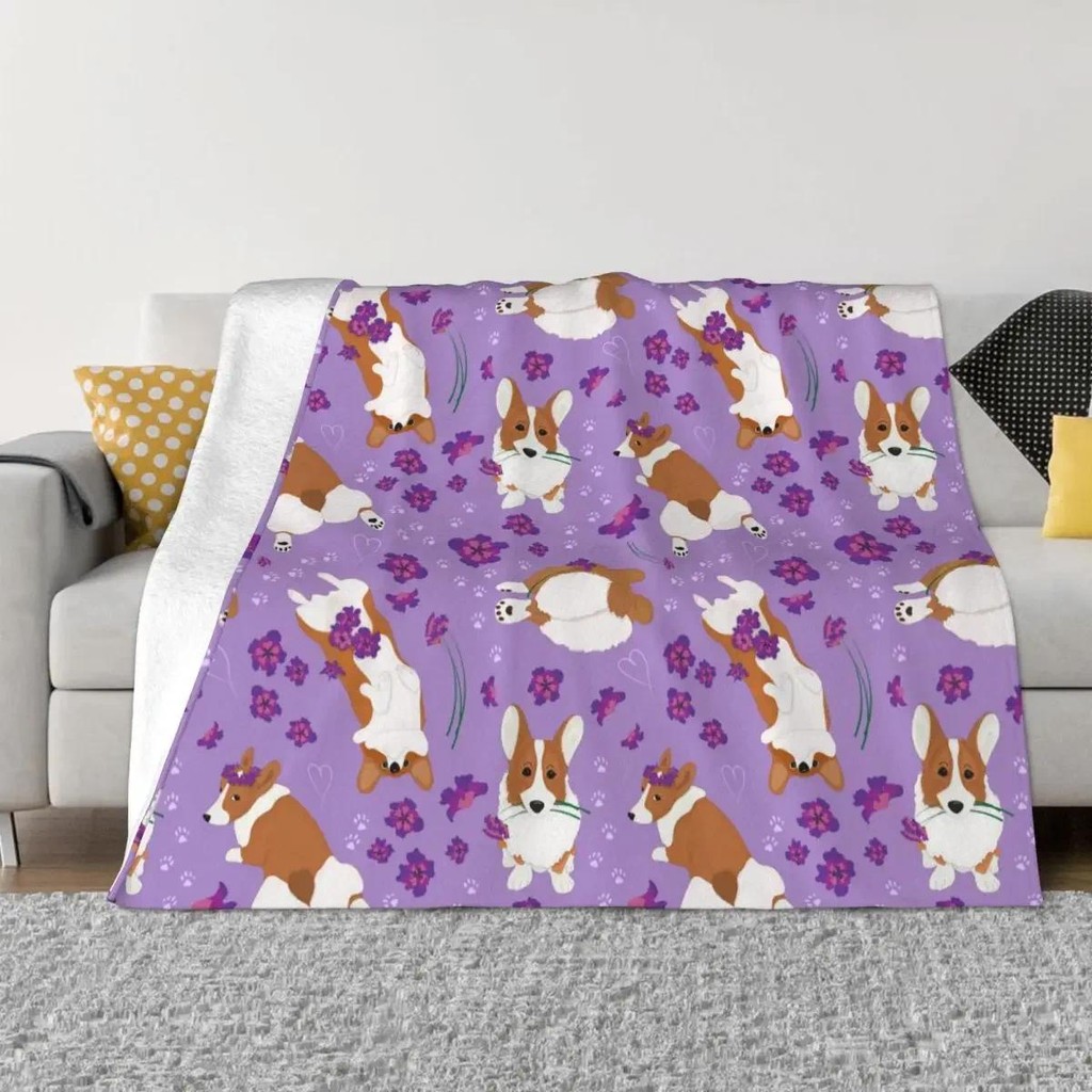 Cute Corgi Dog Baby Blankets Sofa Cover Coral Fleece Plush Cartoon Animal Super Soft Babe Carpetss S