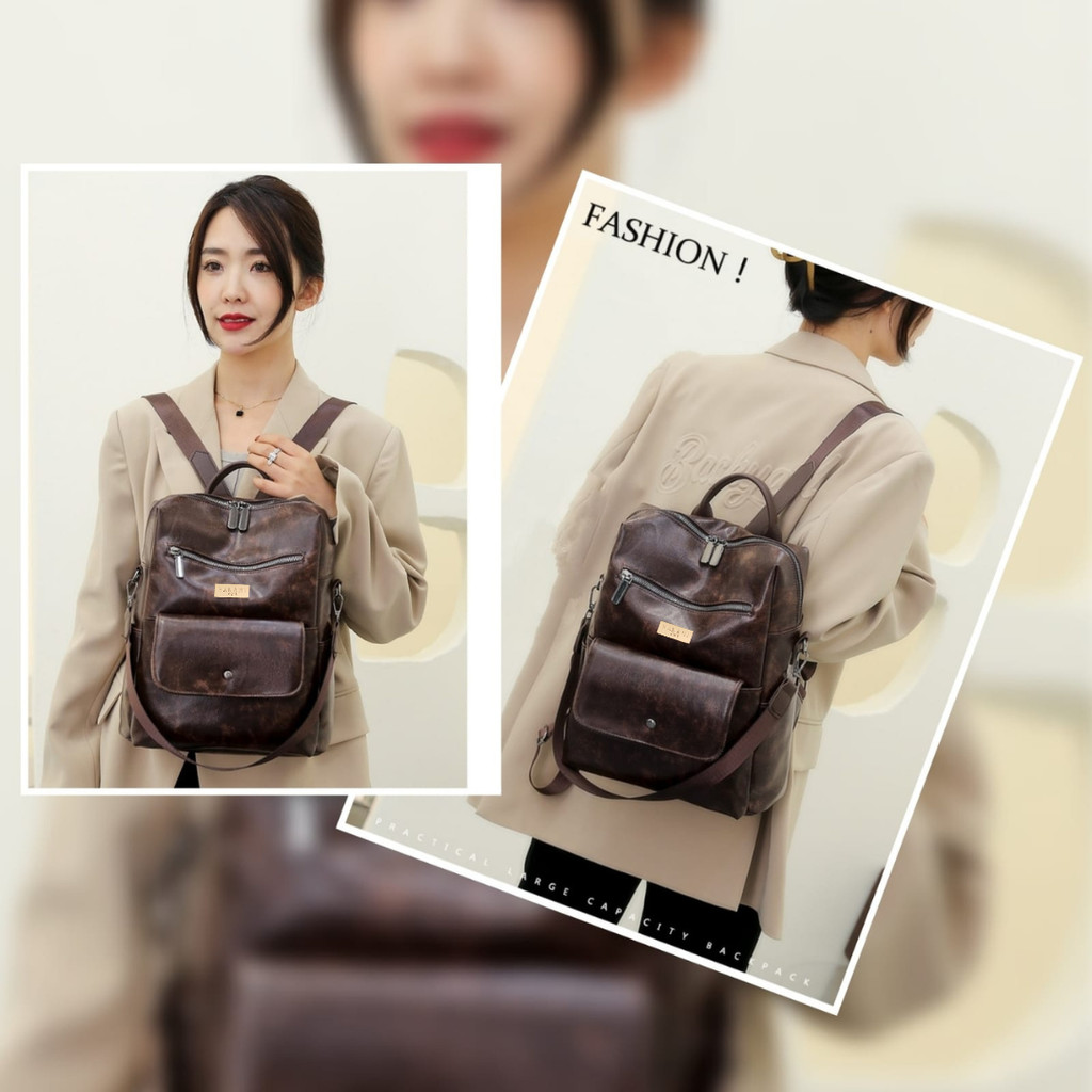 RECOMMENDED HANAMI Tas Ransel Wanita Kulit Backpack Premium Coklat Besar Andrea Kuliah Kerja Branded