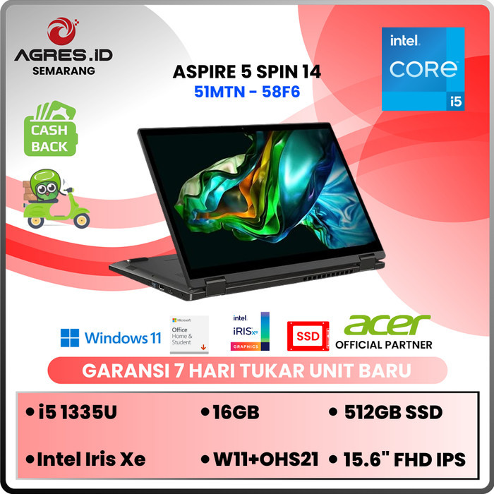 ACER ASPIRE SPIN 5 TOUCH 2IN1 I5 1335U 8GB 512SSD IRISXE W11+OHS