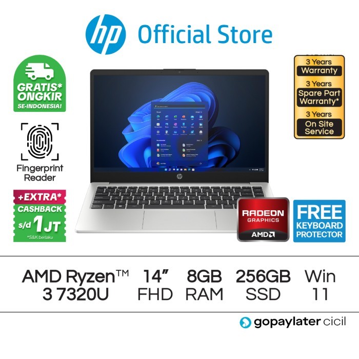 Laptop HP 245 G10 Ryzen 3 Radeon 8GB RAM 256GB SSD W11 14 Inch AMD - 245 G10