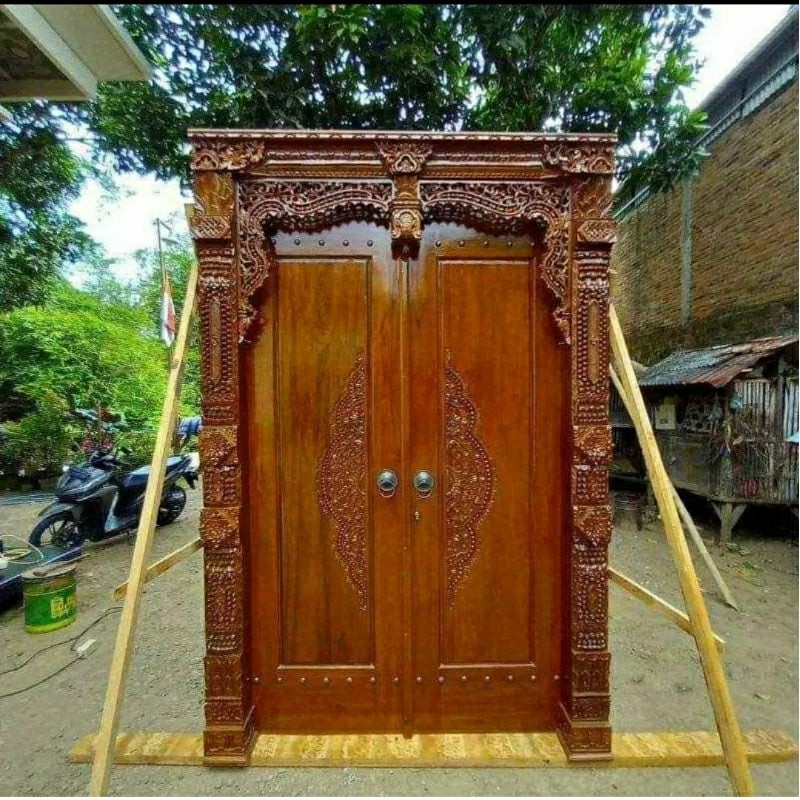 Pintu gapura gebyok /pintu gebyok minimalis modern ful kayu jati asli ukir Jepara