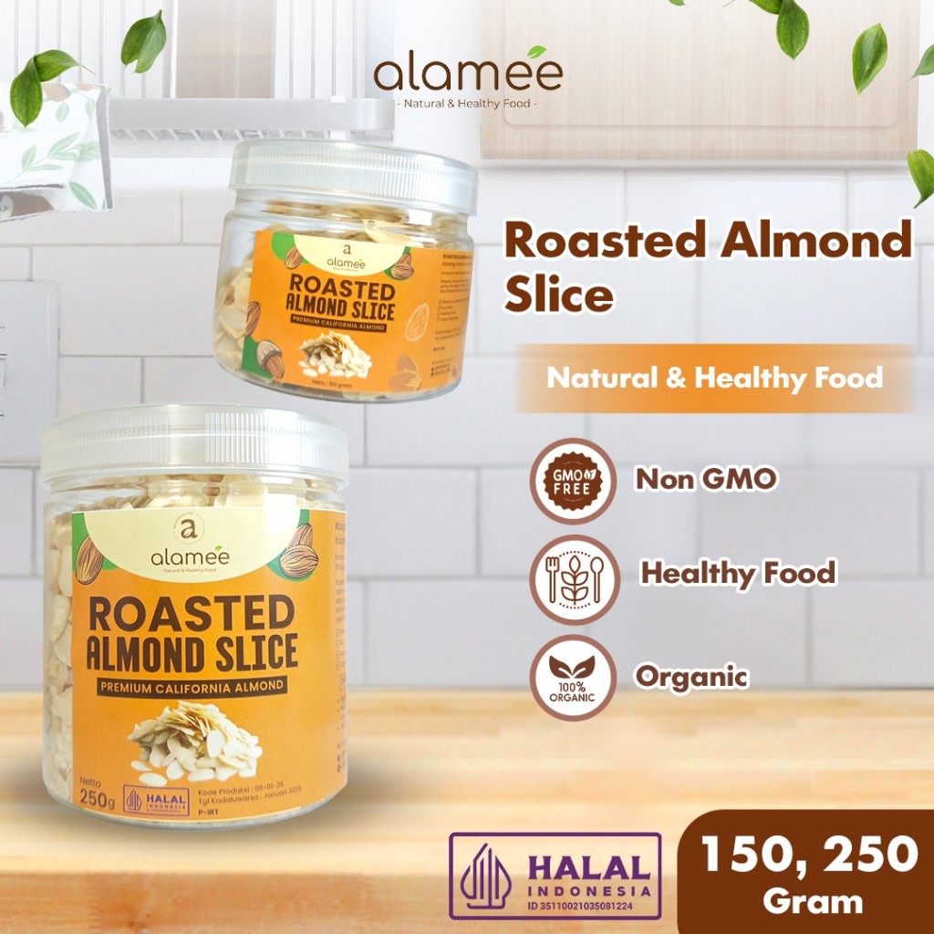 

ALAMEE Roasted Almond Sliced Almon Slice irisan panggang Kacang Almond Pacang Slice 250gr