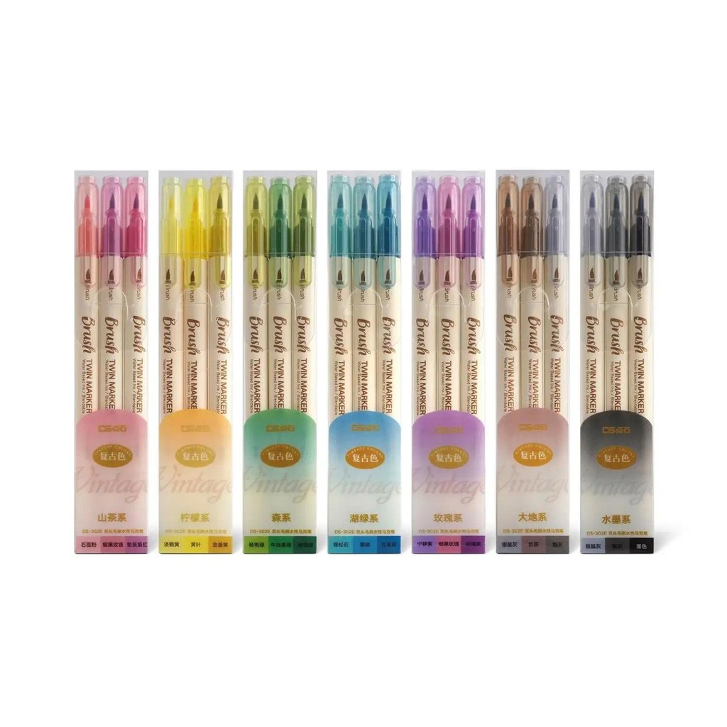 

3pcs Retro color Calligraphy Brush Pen Set Scrapbooking Crafts Soft Tip Dual side Fine Liner Art Lettering Drawing Markers