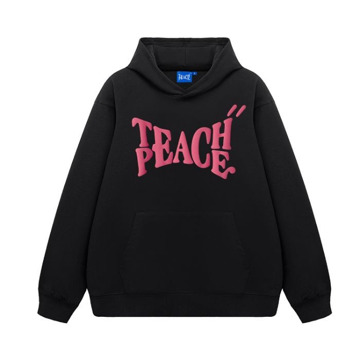 (Promo COD) Lutvia.Store Hoodie Sweater Basic Teach Peace Size M - 5XL Oversize Katun Fleece 240 Gsm