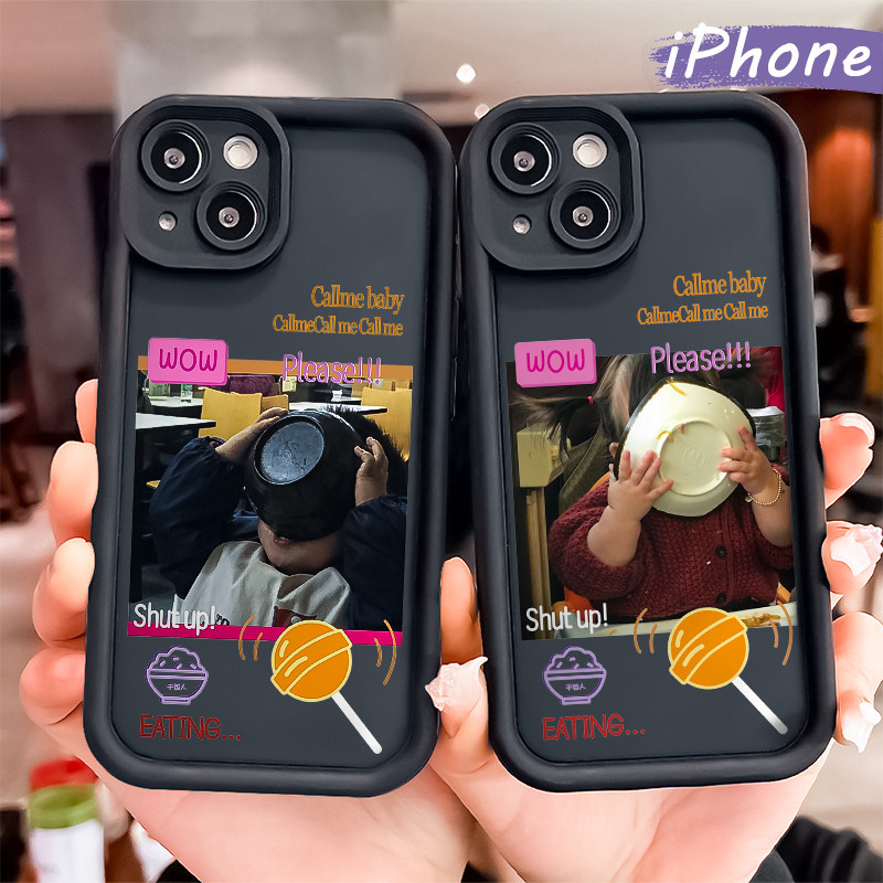 Lucu Mischievous Couple Silicone Case iPhone 13 15 11 12 14 Pro Max XR X Xs Soft Polos Hitam TPU Teb
