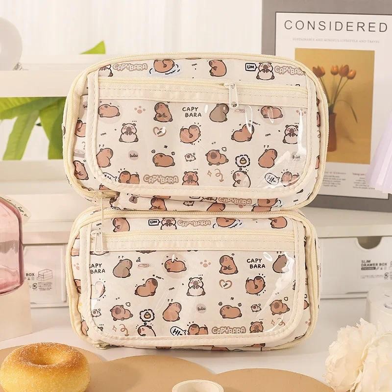 

1 Piece Kids Capybara Pencil Case for Boy Girl Cartoon Anime Animal Cat Capybara Pencil Pouch Larga Capacity Stationery Bag