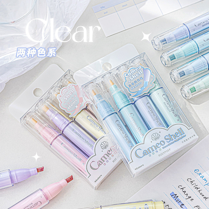 

RosyPosy Kawaii 4pc/Set Pearl Mini Glitter Marking Pens Fluorescent Pen Sparkling Polarized for Key Markings Painting Stationer