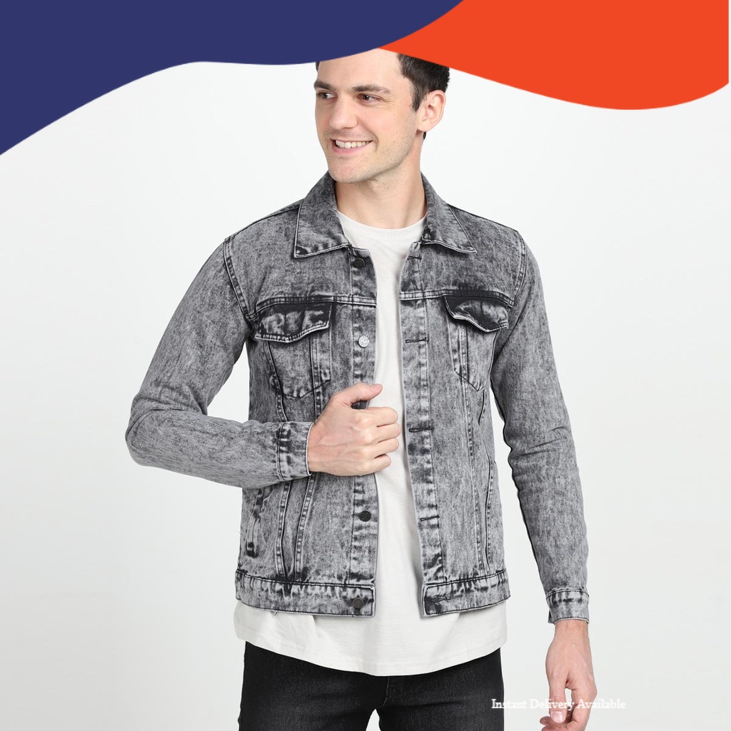 ZWECKOUT LABEL - Jaket Jeans Denim Pria Shandwash Black Slim Fit/ Stylish