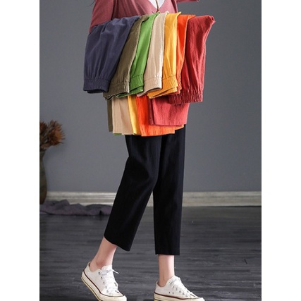 Pants Big Size Wanita Casual Basic Uniqlo Over size Jumbo linen