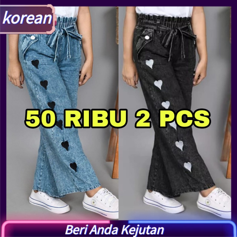 Korean style PROMO 50 RIBU DAPAT 2 PCS CELANA JEANS DENIM LOVE ANAK NEW VARIAN CELANA JEANS ANAK PER