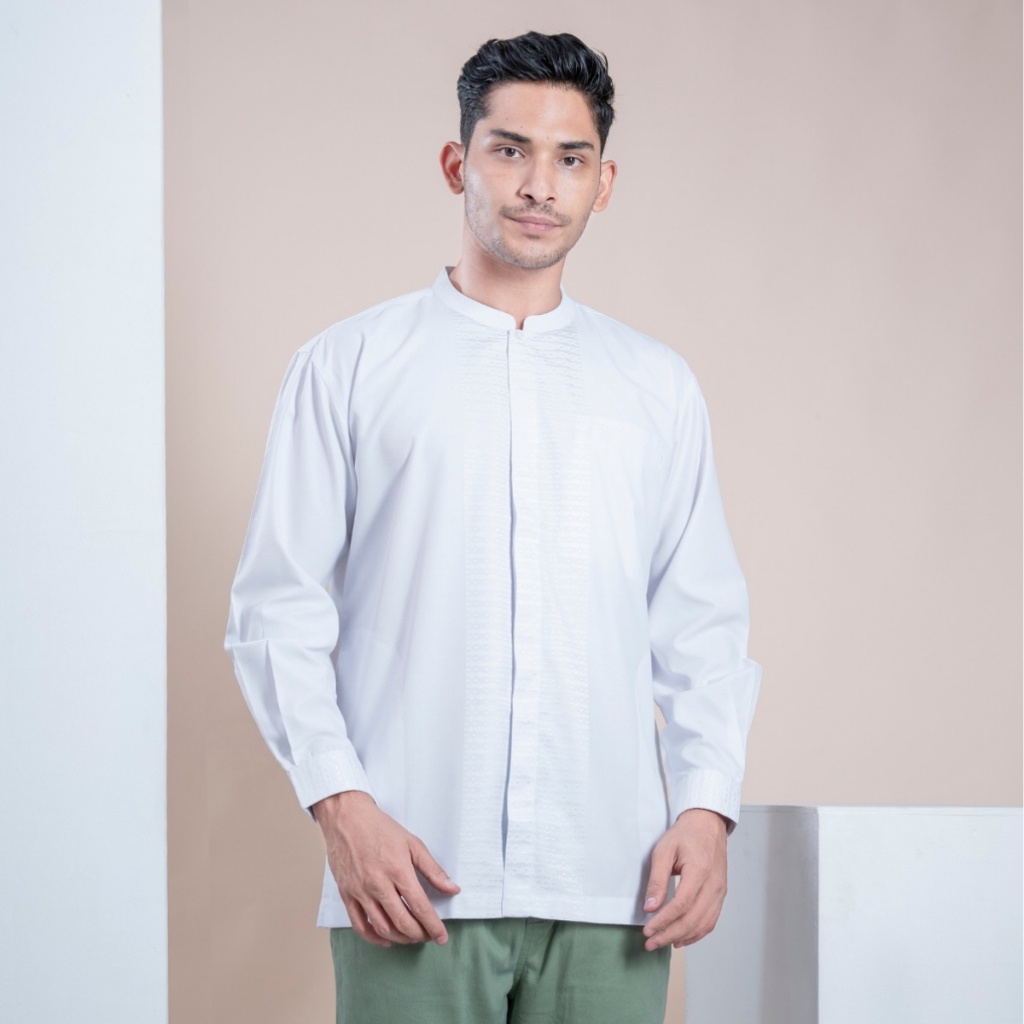 Muslimadani Baju Koko Dewasa SALEEM Kemko Lengan Panjang Baju Koko Putih