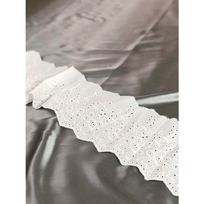 Renda Bordir Chemical Lace / Renda meteran Kain Renda / Renda Mukena - Katun putih