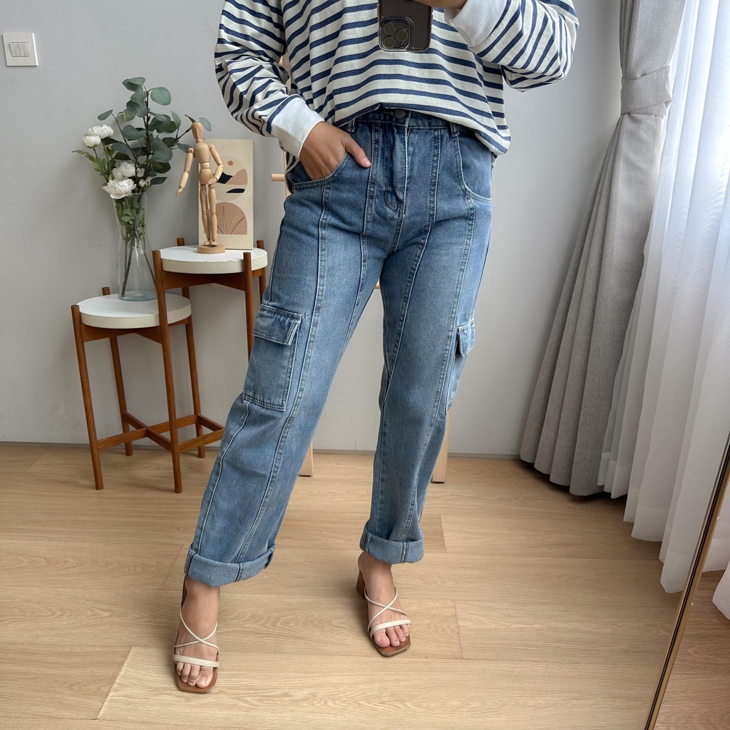 Oclo Triska Cargo Jeans 9581 bawahan jeans premium tebal