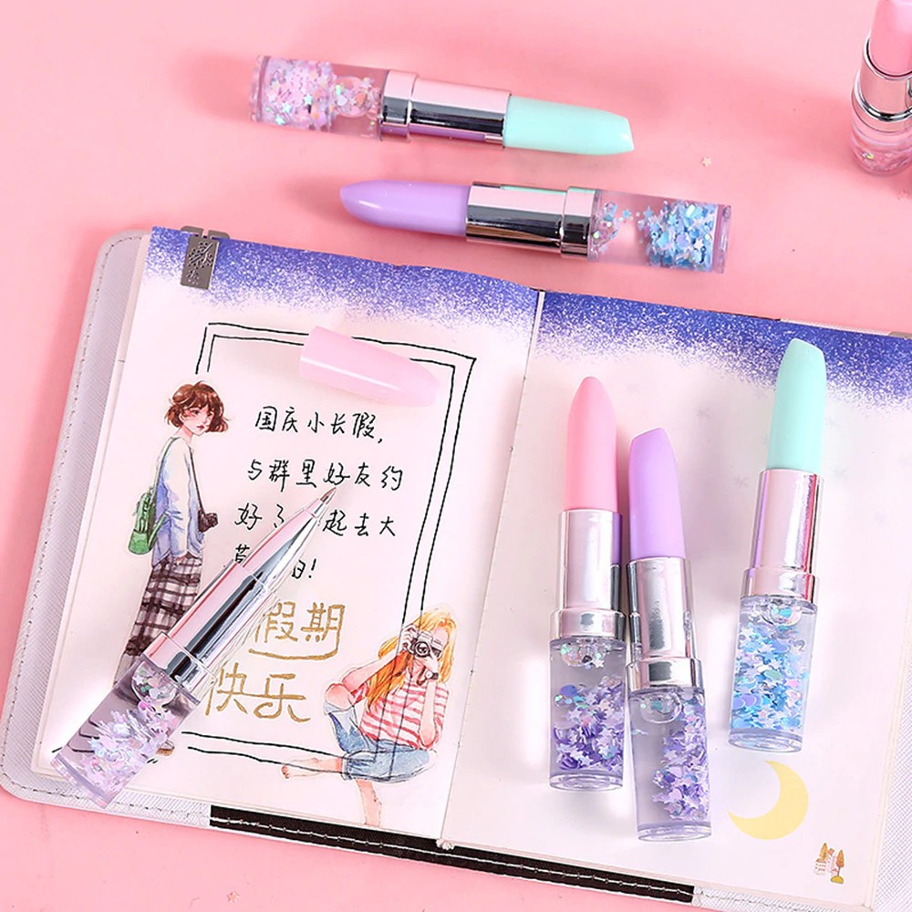 

PULPEN GEL DAN STABILO HIGHLIGHTER MOTIF LIPSTICK GLITTER LUCU IMUT / BOLPEN GEL KARAKTER LIPSTIK
