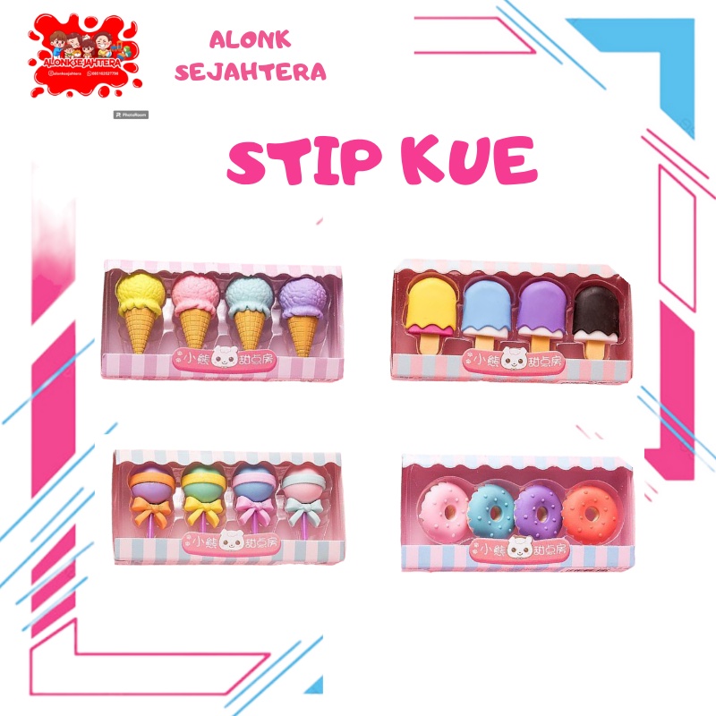 

[ALONK.S] STIP KUE SET isi 4pc HAPUSAN PENGHAPUS box mika