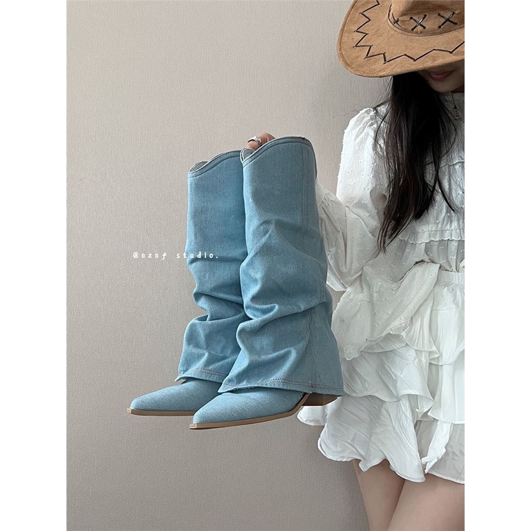 Women's vintage American niche western cowboy boots, heels and long rider boots