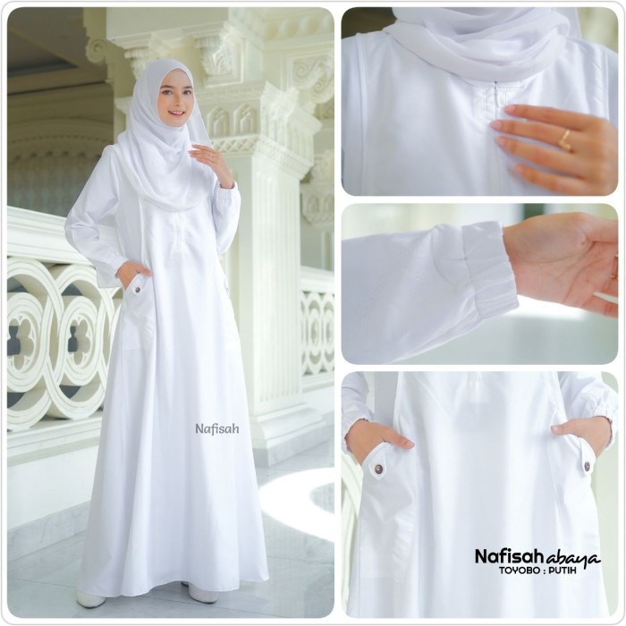 gamis putih wanita bahan toyobo original / gamis umroh / nafisah abaya