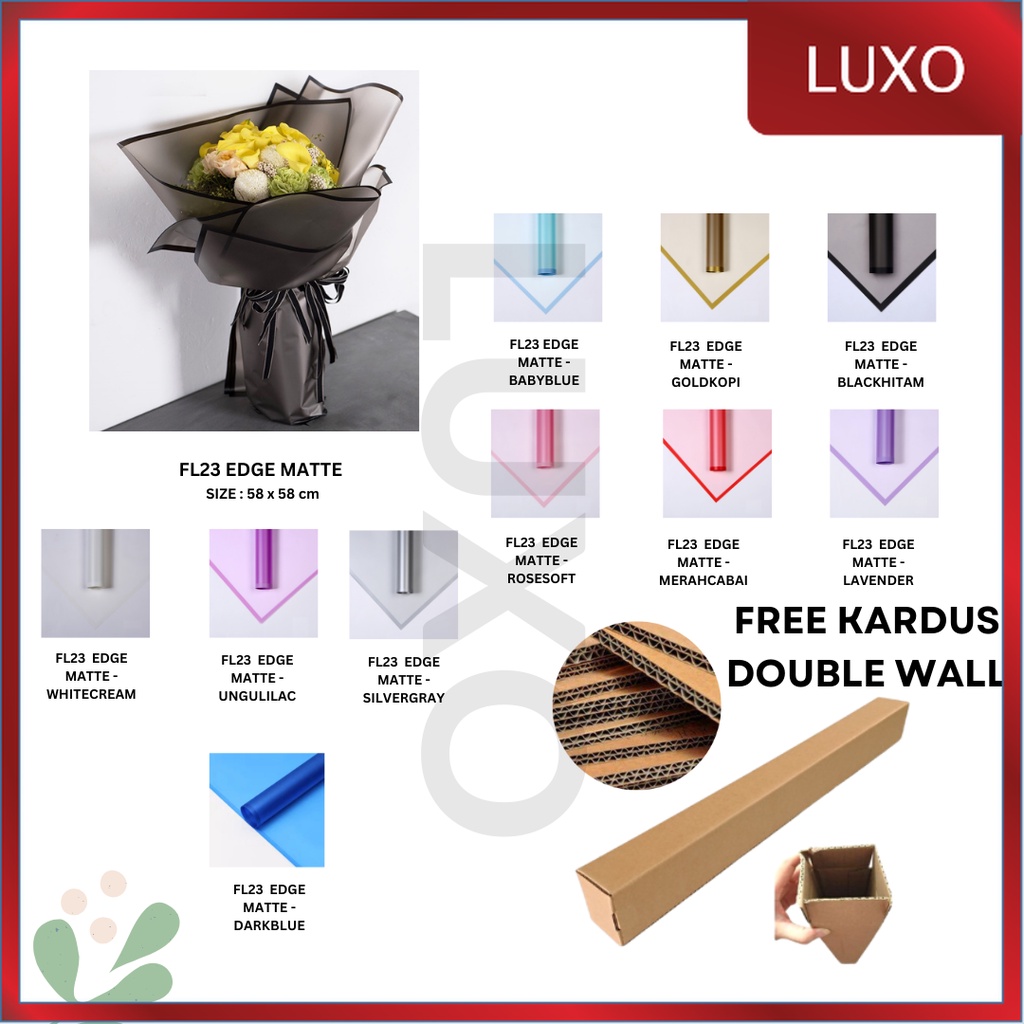 

LUXO - (5 LEMBAR) - FL23 EDGE MATTE Kertas Bunga Paper Buket Motif Frame Tebal Florist Cellophane