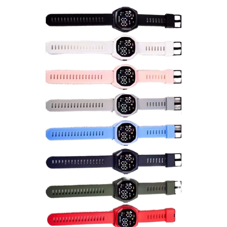 JAM TANGAN KOREA LED KOTAK ANTI AIR PRIA/WANITA RUBBER M 24