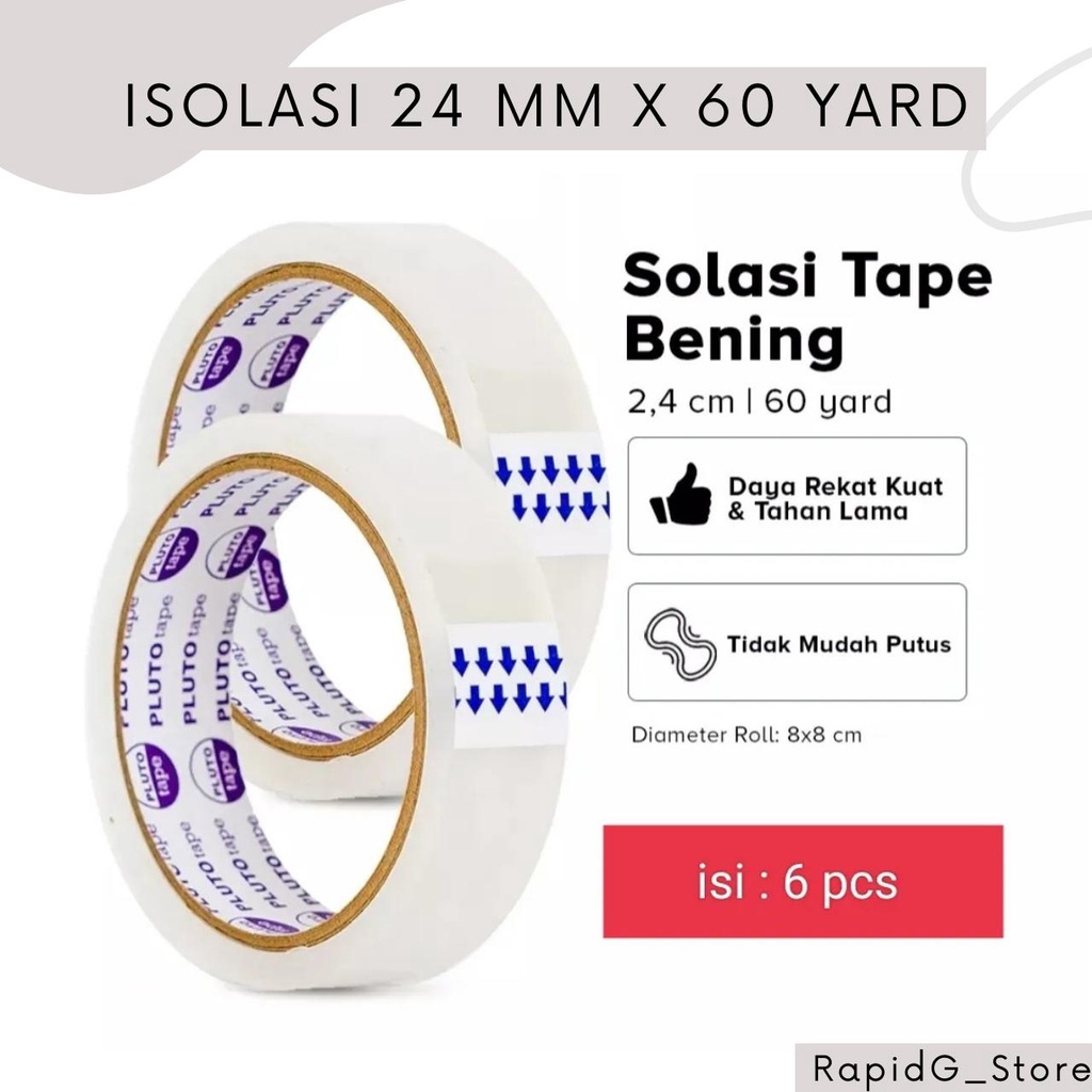 

6 Pcs Isolasi Solasi Tape Lakban Bening 24 MM X 60 Yard