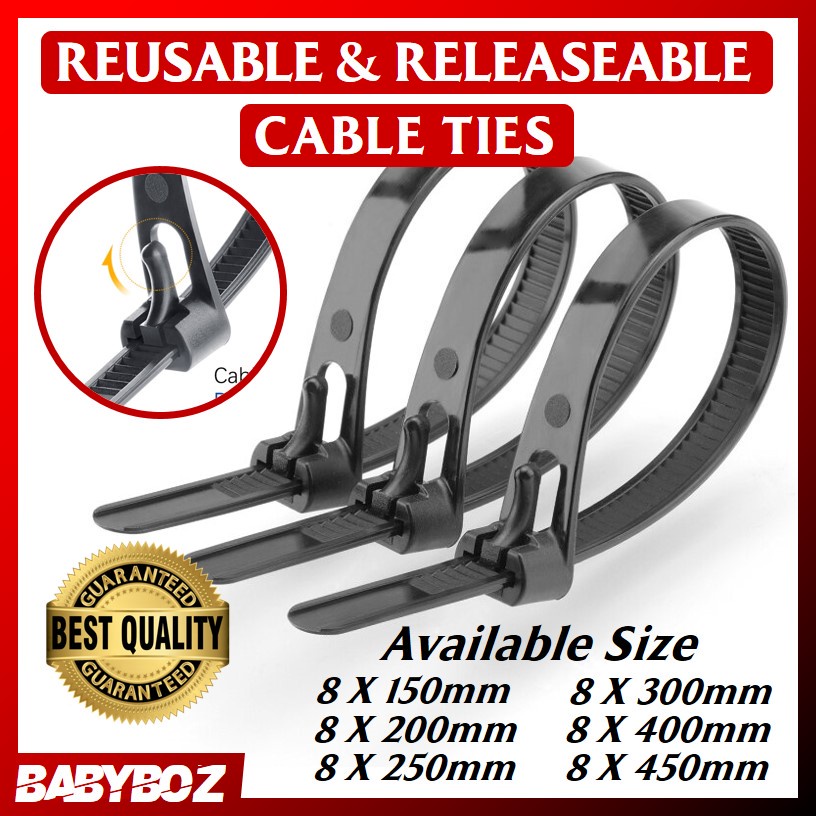 BABYBOZ - 100PCS Kabel Ties Zip Cable Organizer Reusable PENGIKAT CABLE DAPAT DIPAKAI LAGI DI LEPAS 