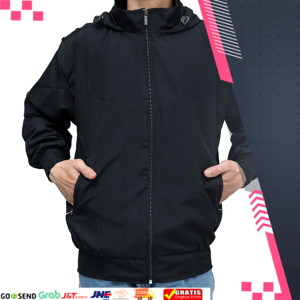 GO SHOPPING - Jaket Parasut Olahraga Polos Hitam | Jacket Lari Running Pria/Wanita// JAKET KEREN TER