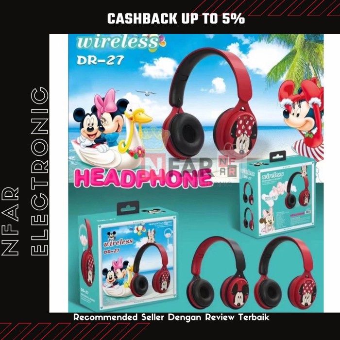 Headphone Bluetooth Karakter Mickey Mouse Headset Wireless Lucu Anak
