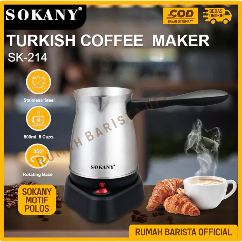 Sokany Turkish Ibrik Elektrik 500ML Model Polos Cezve Kahve Ibrix Stainless Steel 600Watt - Turkish 