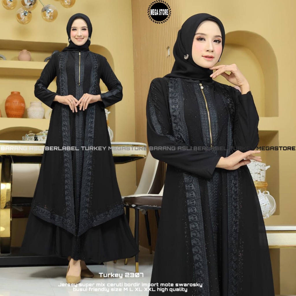 BAJU WANITA PREMIUM MEWAH Dress Muslim Abaya Turkey 2307 Gamis Jumbo Busui  Original