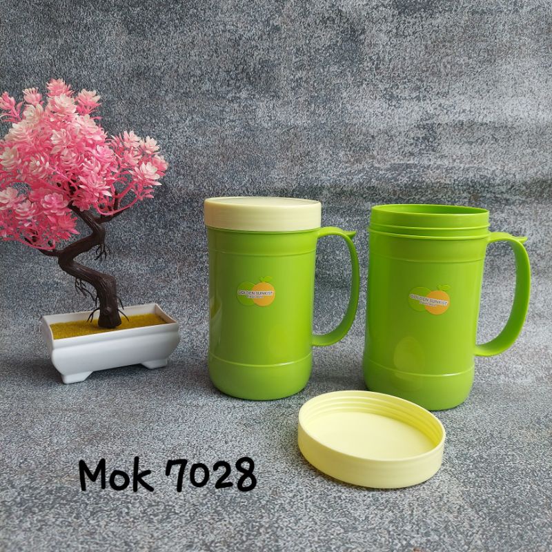 6 pcs Mok Cangkir 7028 Gelas Tutup Golden Sunkist 1pc