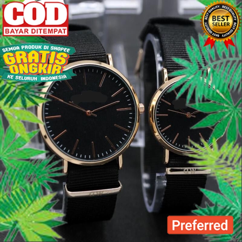 Jam Tangan Couple Strap Kanvas geneva Plat hitam// JAM TANGAN MODEL TERBARU