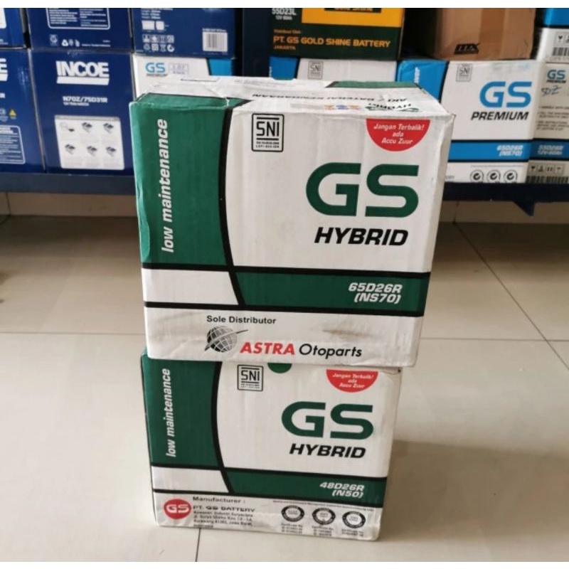 AKI BATERAI BASAH GS ASTRA HYBRID NS70/65D26R GENSET MOBIL KIJANG LGX PANTHER 12V 65 AH GARANSI 3 BU