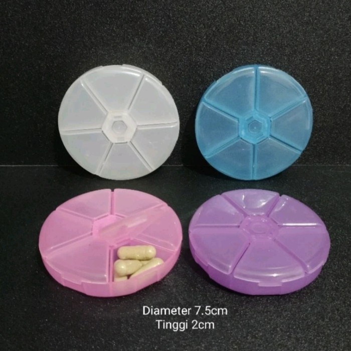 kotak obat bulat 6 sekat tempat perhiasan barang kecil mini estetik obat2an