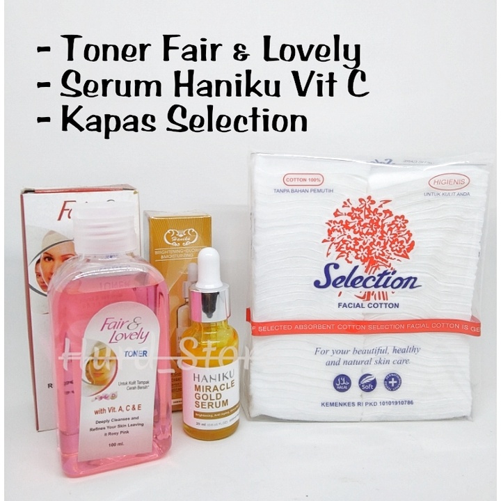 Hurd Store Paket 3 in 1 Toner Fair And Lovely - Serum Haniku Gold Plus Kapas Selection