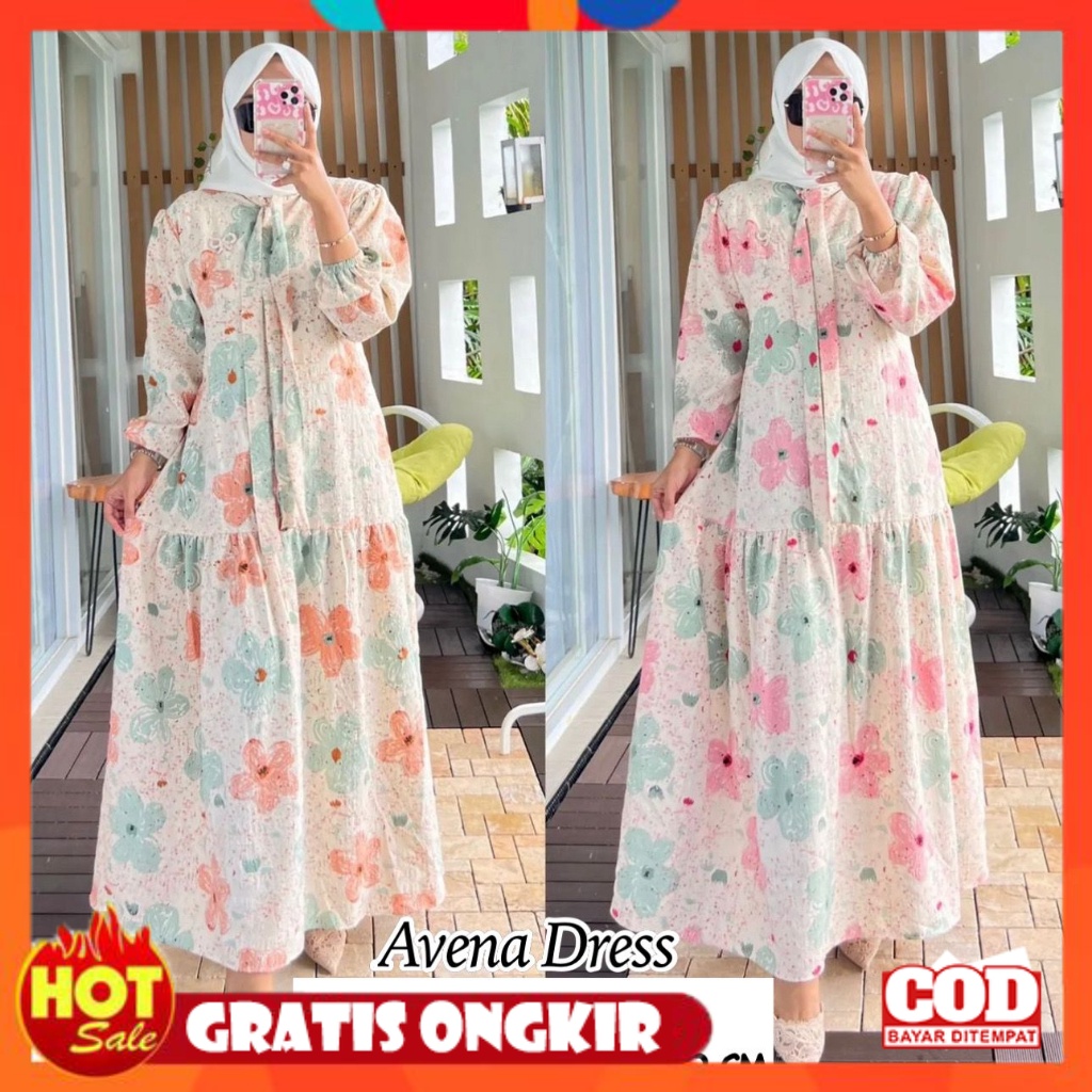 KAIN ADEM HALUS TEBAL / (EKSKLUSIF DRESS) Avena Crinkle gamis wanita muslimah airflow crincle termur