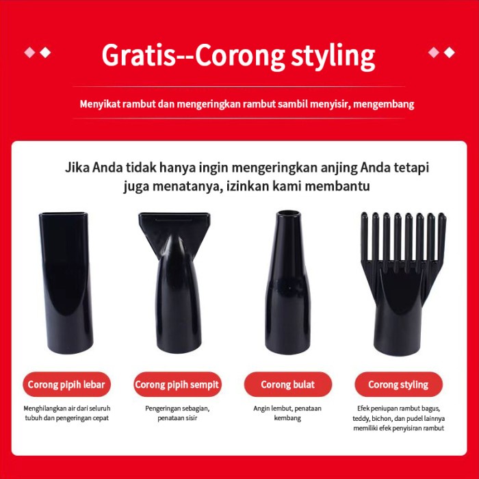 Pet Blower air Pet Dryer Pet Pet Dryer Blower Anjing Kucing Hewan - 2800W-hitam