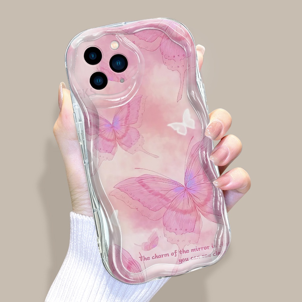 Casing Hp Untuk Compitable With iPhone 11 Pro Max Phone Case Softcase Cute Pink Purple Butterflies P