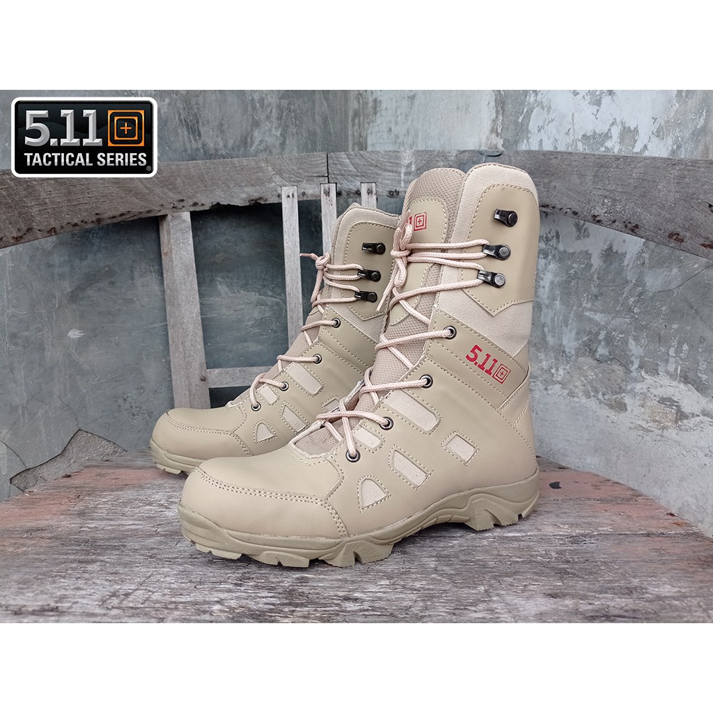 Sepatu Boots PDL Pria Safety 511 Tactical Cream Ujung besi Original Arboo Kuat dan Tahan Lama Bisa B