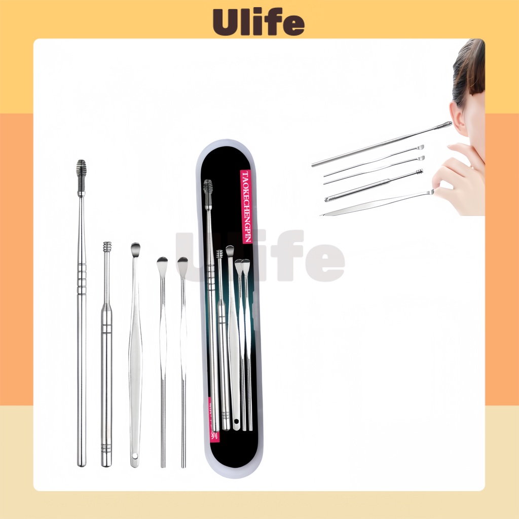 Set Alat Pembersih Telinga / Pembersih Telinga 5 in 1 Stainless Steel / Set Alat Pembersih Telinga