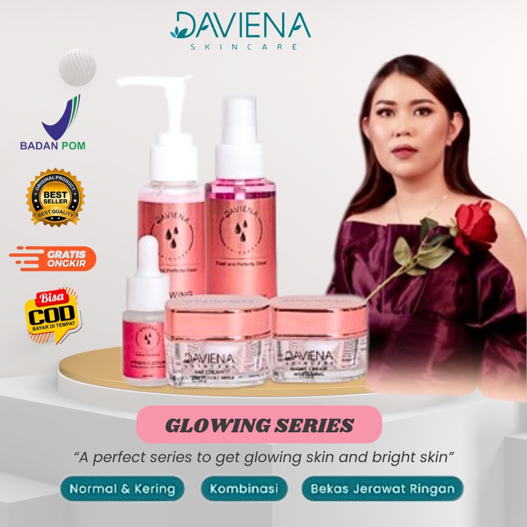 DAVIENA SKINCARE GLOWING SERIES ORIGINAL LENGKAP | Davina Skincare 1 Paket - Day Cream, Night Cream,